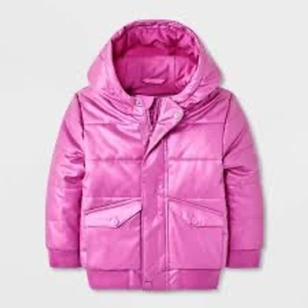 Cat & Jack Toddler Girls‎ Purple Metallic Puffer Jacket Hooded Coat 3T New
